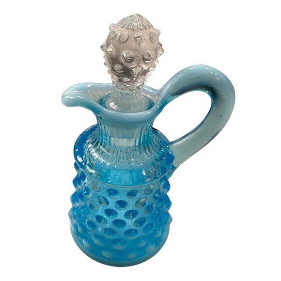 Fenton Opalescent Cruet Bottle Italy Hobnail Pattern Clear Stopper Vintage Glass - Picture 2 of 16